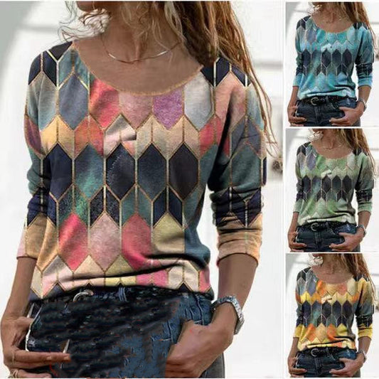 Long Sleeve Stained Glass Print Geo T-shirt