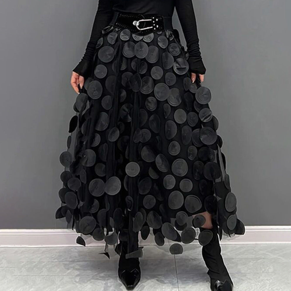 3D Mesh Dot Midi Skirt