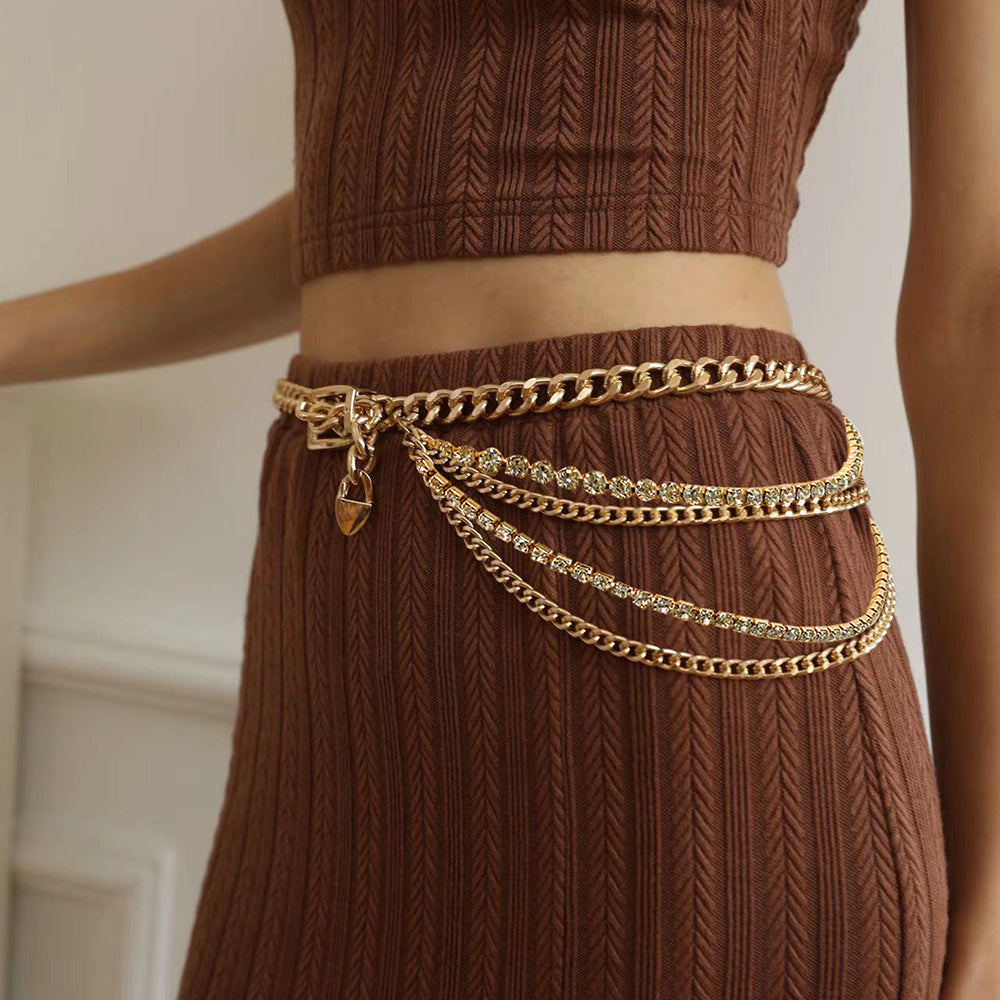 Gold Chain Belt Hollow Rhinestone Multi-layer Chain Belt