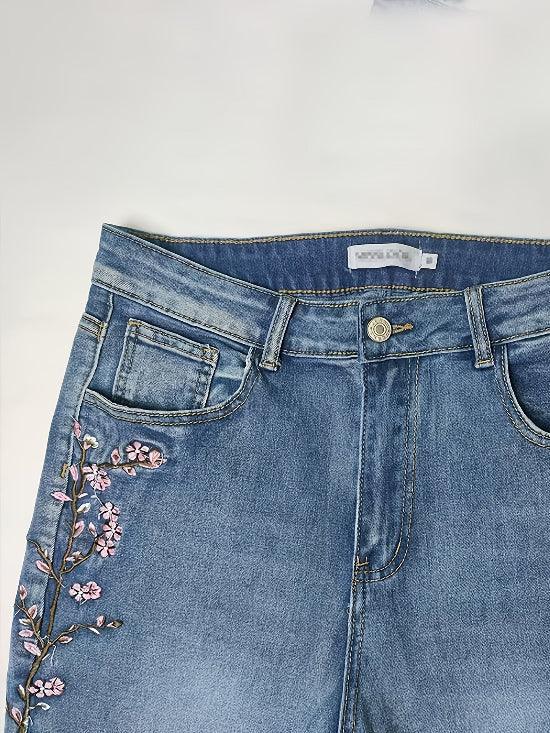 Retro Floral Embroidered Boot Cut Jeans Bazaare Mart Embroidered Boot Cut Jeans