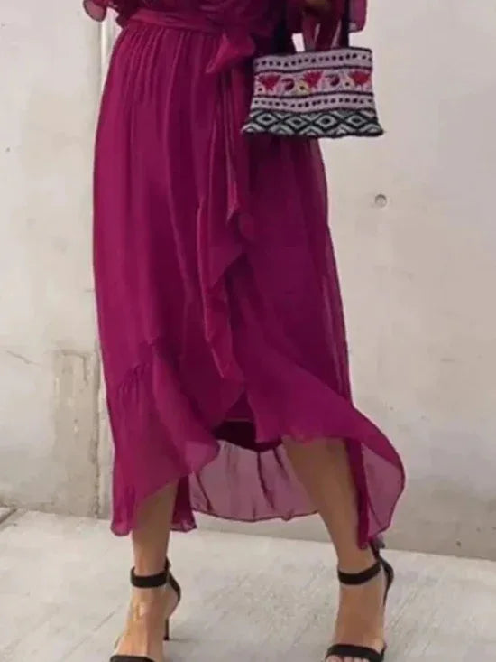 Flowy Midi Dress with Flutter Sleeves Bazaare Mart Flowy Half Sleeve Midi Dress