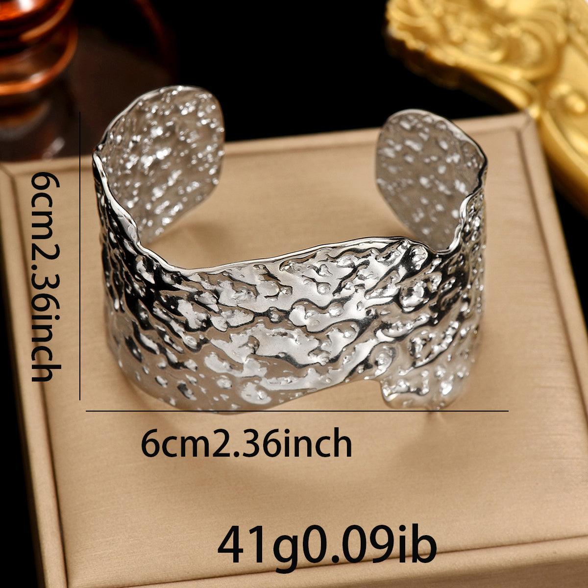 Wide Stainless Steel Artisan Hammered Bracelet