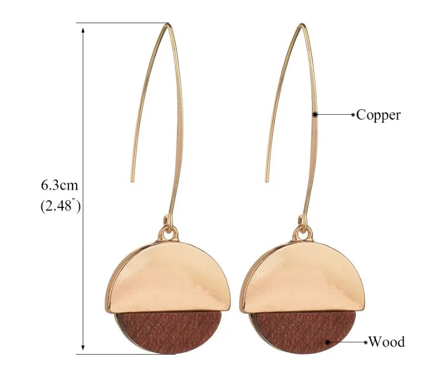Two-Tone Wood Grain Geo Hook Earrings Wood Bazaare Mart Geo Wood Earrings