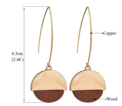 Two-Tone Wood Grain Geo Hook Earrings Wood Bazaare Mart Geo Wood Earrings