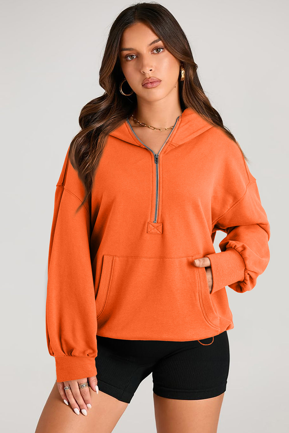 Orange Half Zip Oversized Hoodie