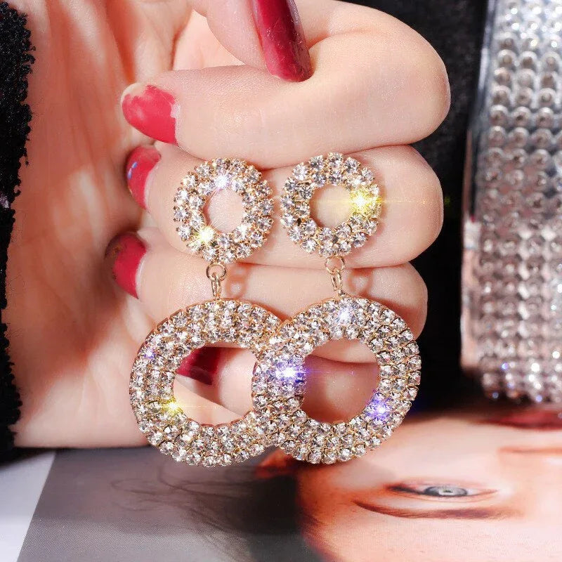 Double Hoop Rhinestone Earrings Bazaare Mart Retro Rhinestone Earrings