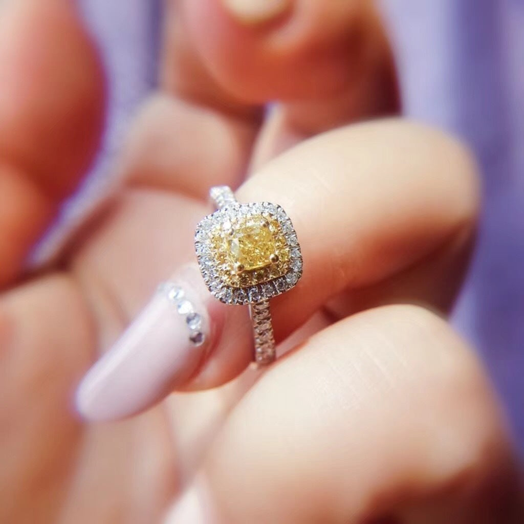 Square Zircon-Framed Faux Citrine Fashion Ring