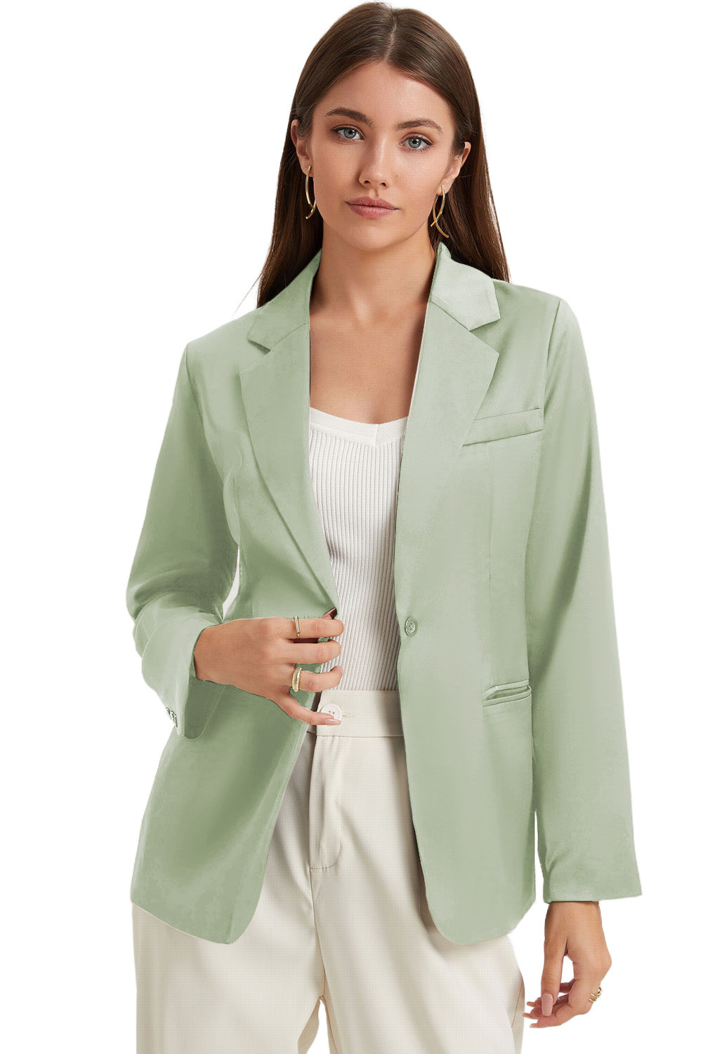 White Pocketed Single Button Lapel Neck Blazer