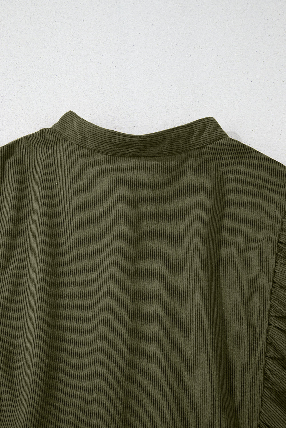 Army Green Corduroy 1/4 Snap Empire Waist Bracelet Sleeve Dress