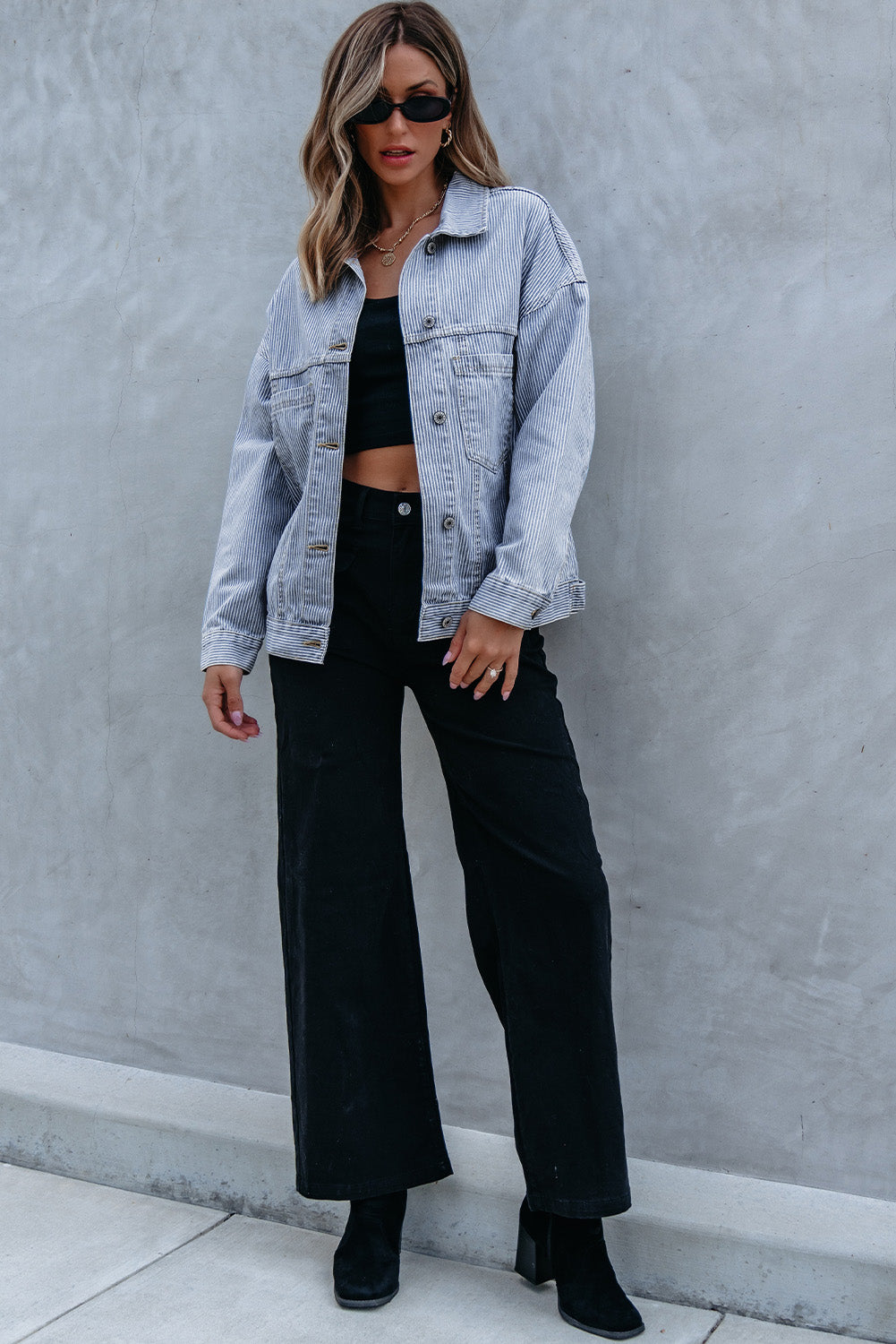 Blue Striped Denim Jacket