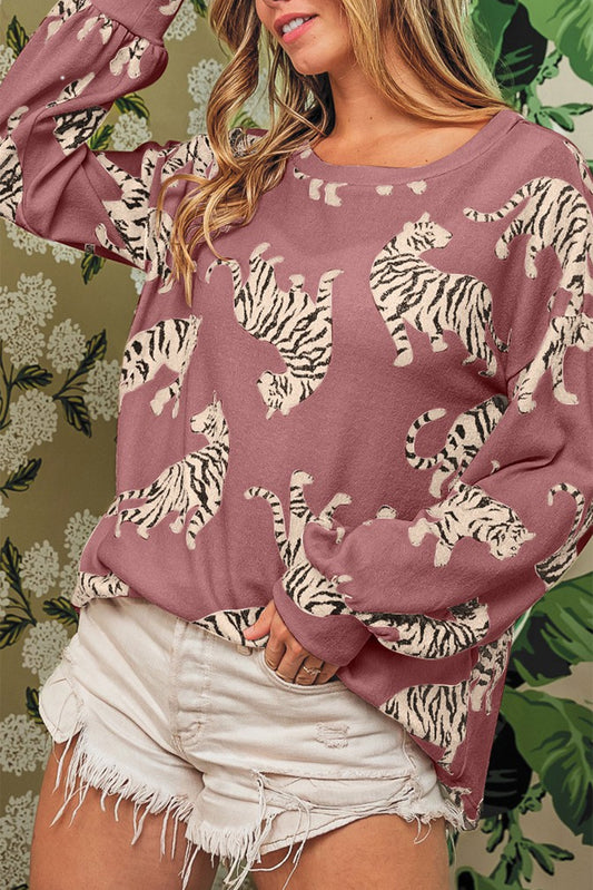 Rose  Lively Tiger Casual Sweatshirt