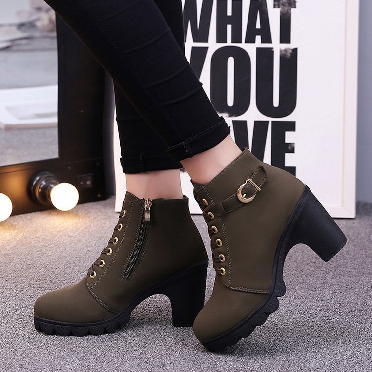 Chunky Heel Faux Suede Booties