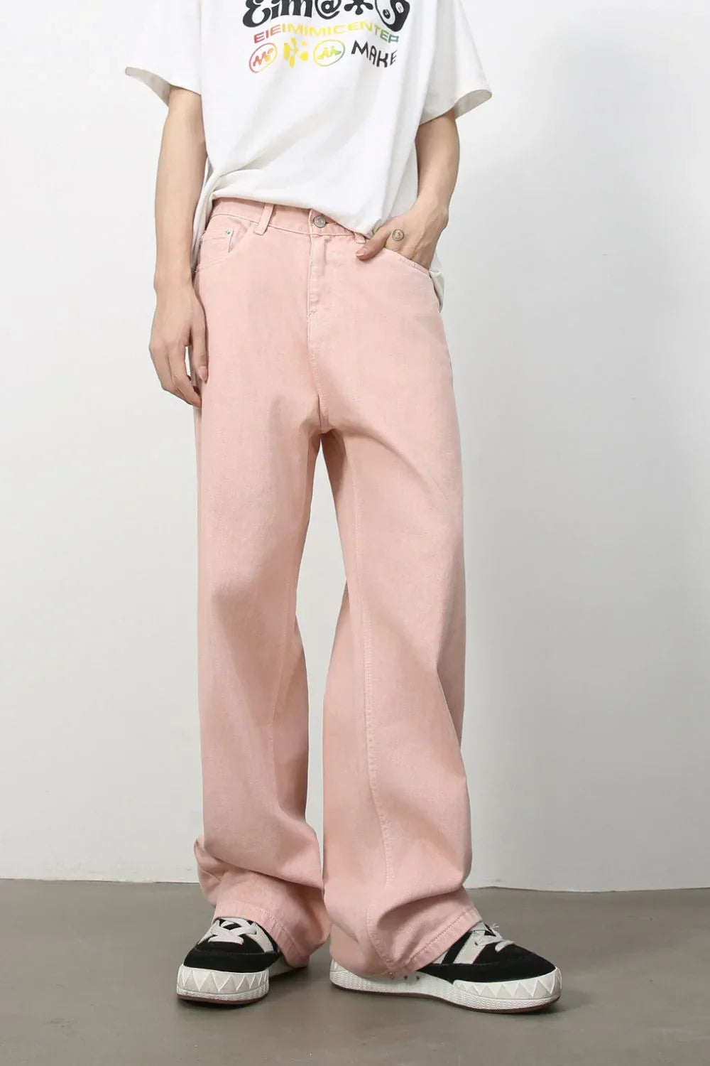 Men's Wide Leg Jeans Blush Pink Bazaare Mart Men's Wide Leg Jeans