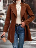 Collared Neck Long Sleeve Longline Coat Brown Trendsi Collared Neck Long Sleeve Longline Coat
