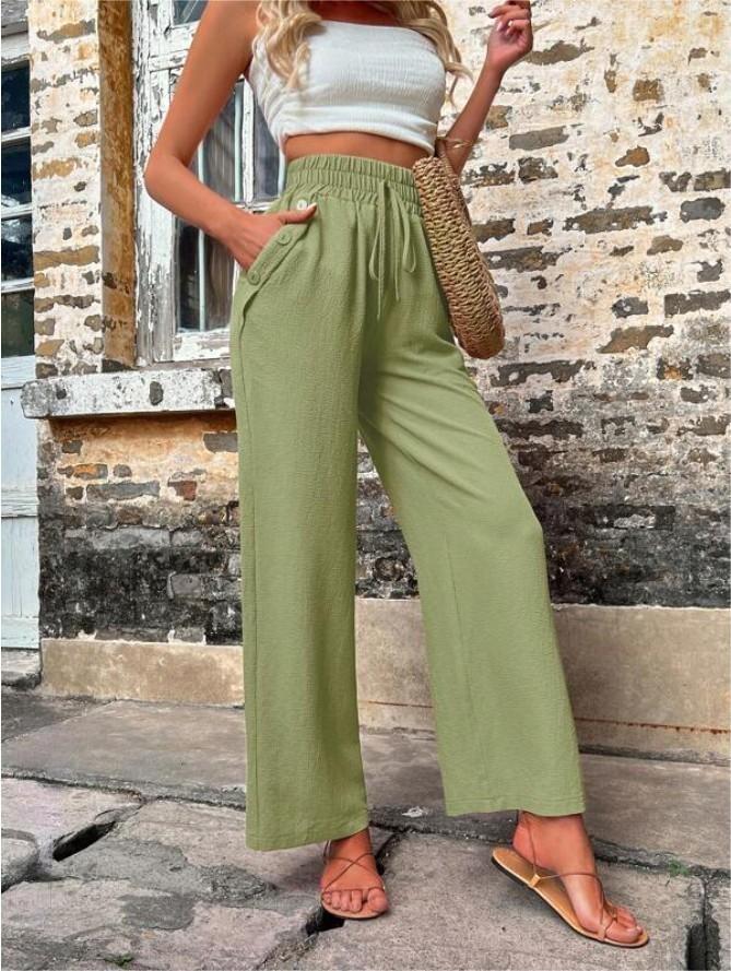 Casual Drawstring High Waist Slacks