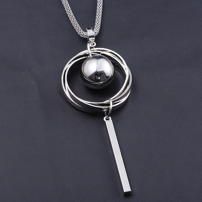 Long Silver Sphere Necklace