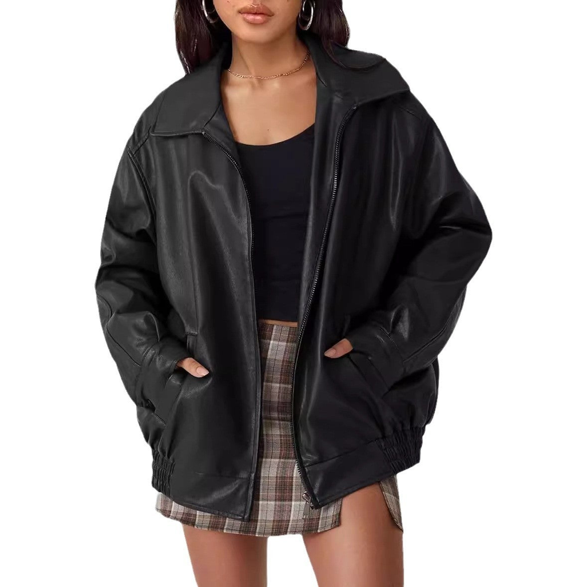 Women's Oversized PU Leather Jacket