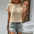 Women’s Ruffle Sleeve Knit Top – Casual Round Neck Commuter Shirt Apricot CJ Dropshipping Short Sleeve Knit Top