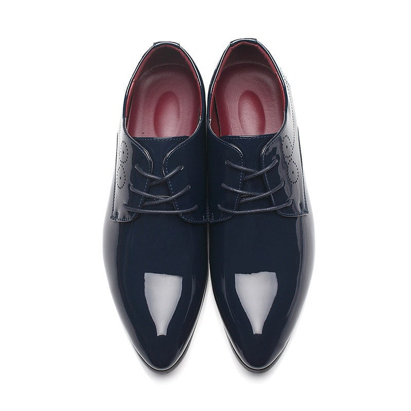 Navy Men's Patten Leather Lace Up Dress Shoes