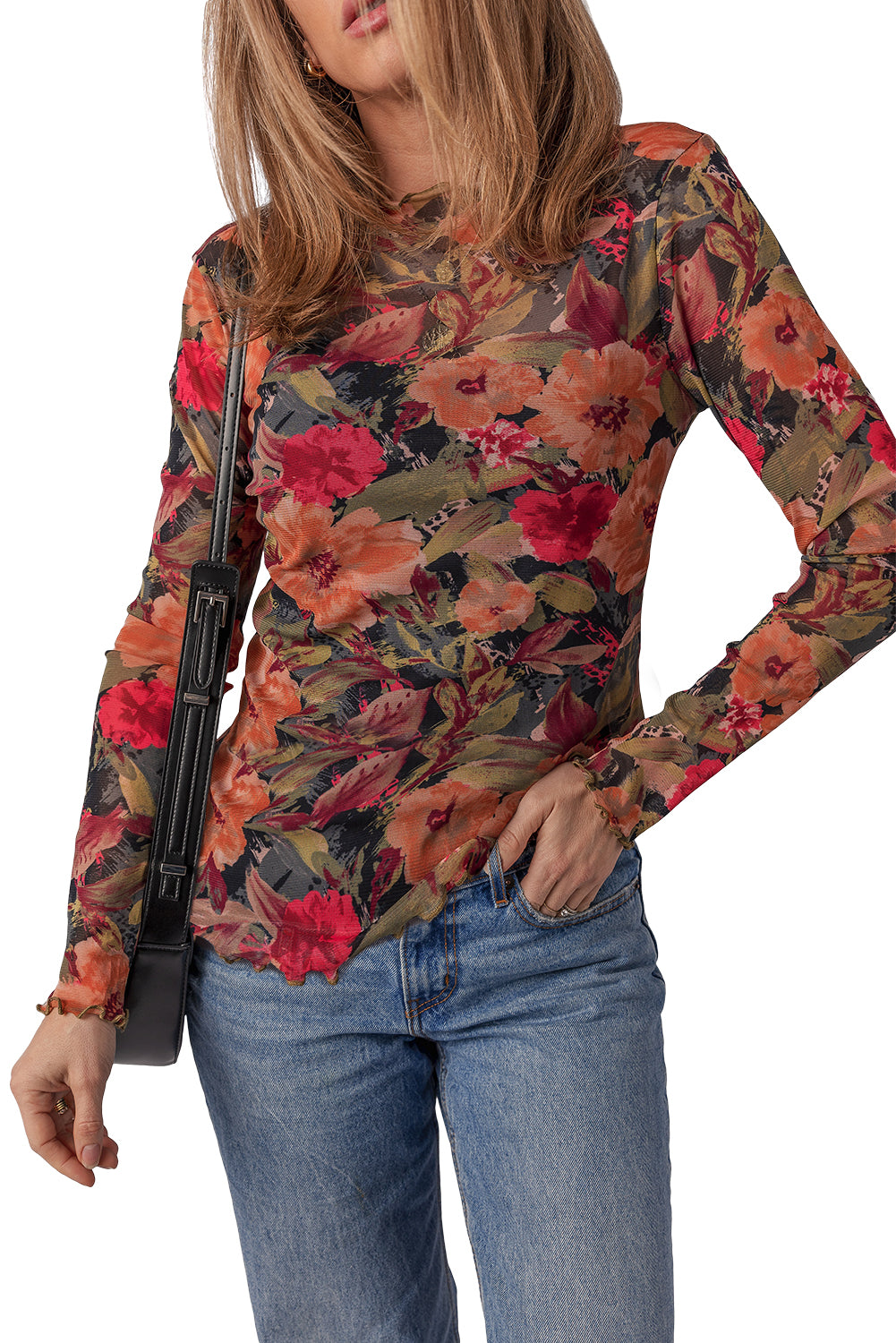 Sheer Fall Floral Long Sleeve Top