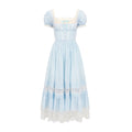 Women's Fashion Casual French Vintage Dresses Blue CJ Dropshipping Vintage Puff Sleeve Square Neck Dress