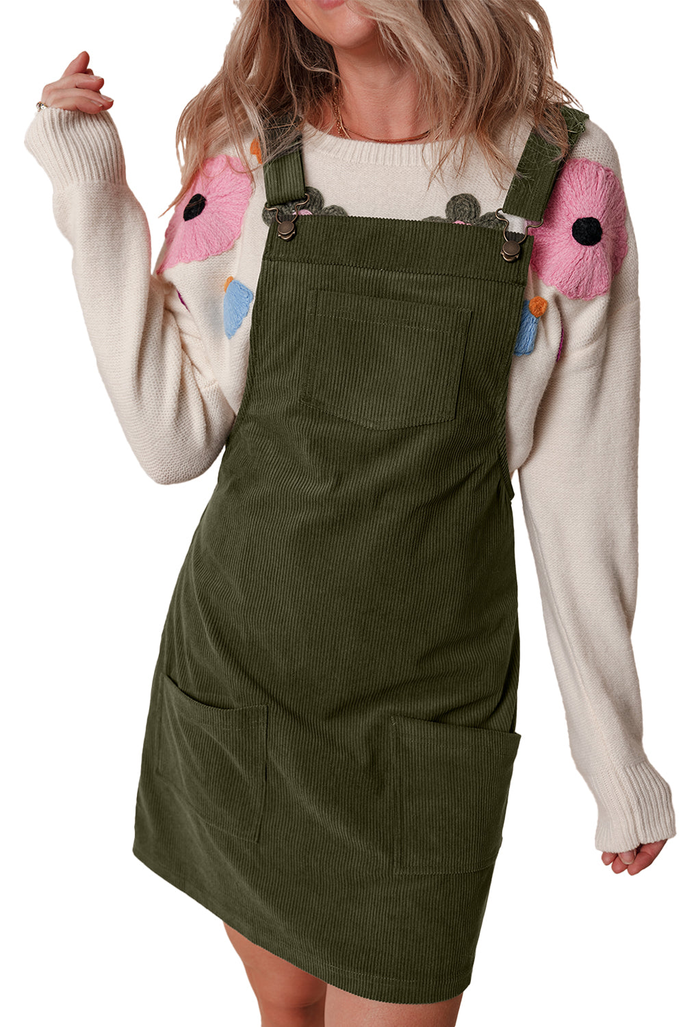 Army Green Corduroy Overall Dress