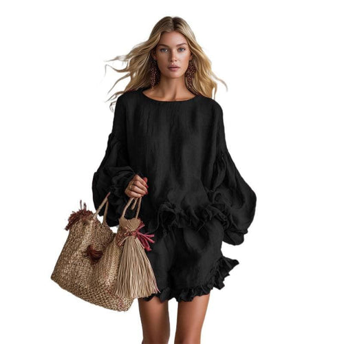 Chic Lantern Sleeve Top and Shorts Set CJ Dropshipping Denim Shorts Set