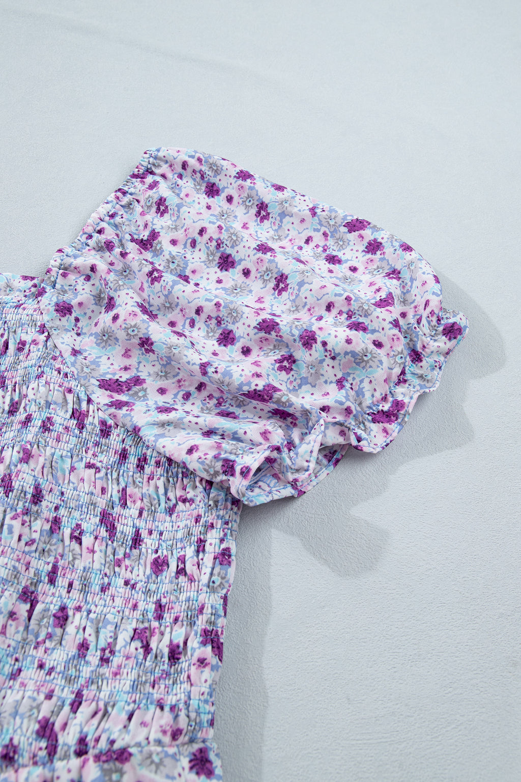Plus Size Purple Floral Smocked Maxi Dress – Square Neck Puff Sleeve Dress Dear-Lover Dropshipping Plus Size/Plus Size Dresses/Plus Size Maxi Dresses