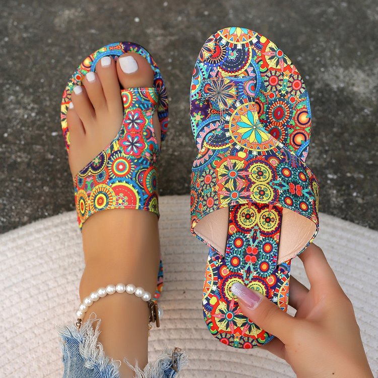 Paisley Print Roman Sandals – Flat Heel Toe-Strap Casual Summer Sandals for Women Colorful Paisley CJ Dropshipping Paisley Flat Sandals