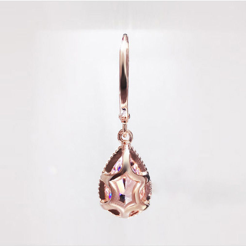 Pink Pear Shaped CZ Drop Earrings