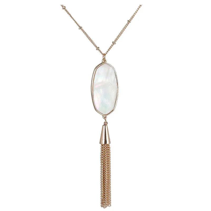 Long Tassel Necklace White shell Bazaare Mart Gold Tassel Necklaces