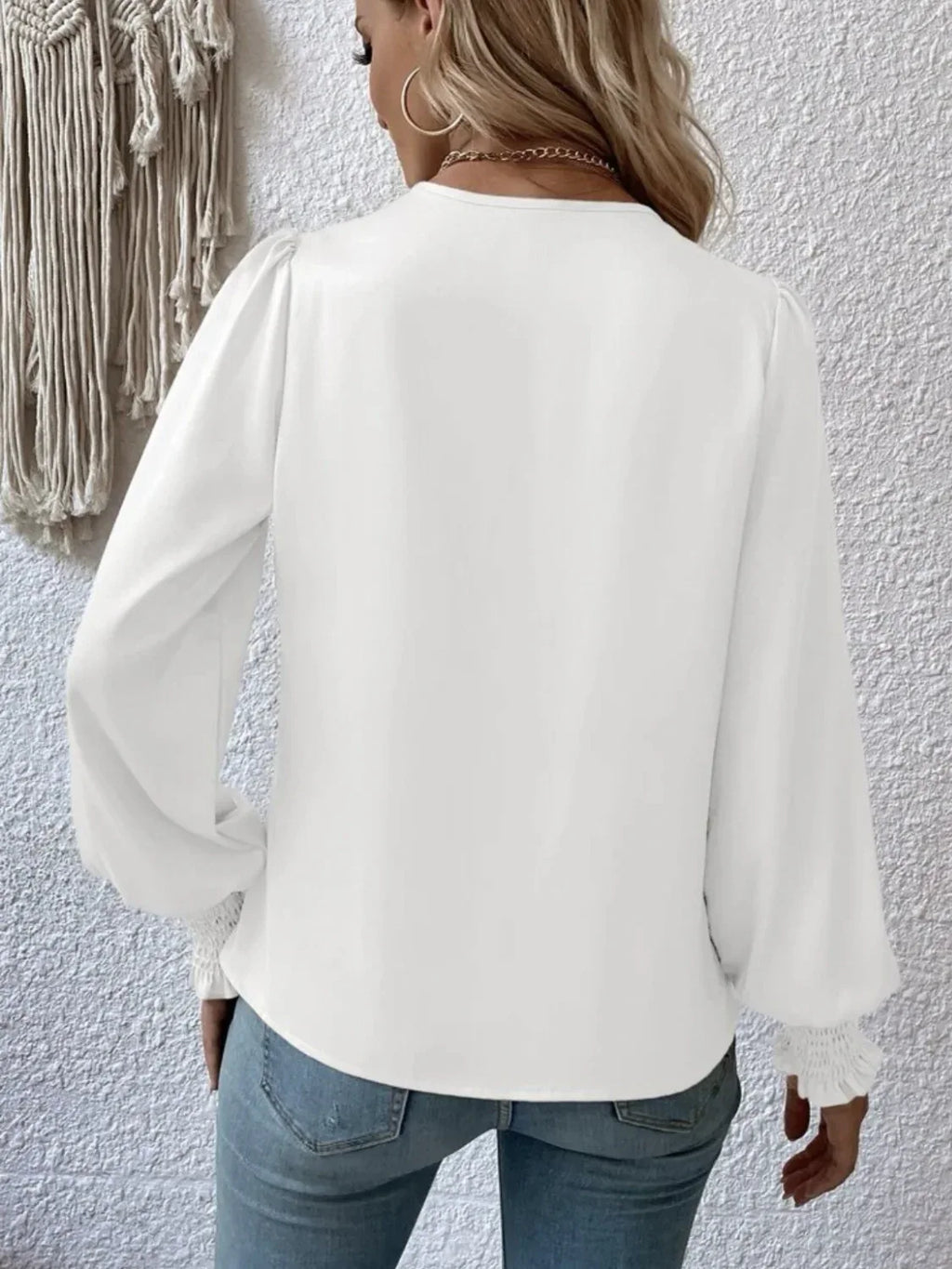 Surplice Smocked Lantern Sleeve Blouse Bazaare Mart Surplice Smocked Lantern Sleeve Blouse