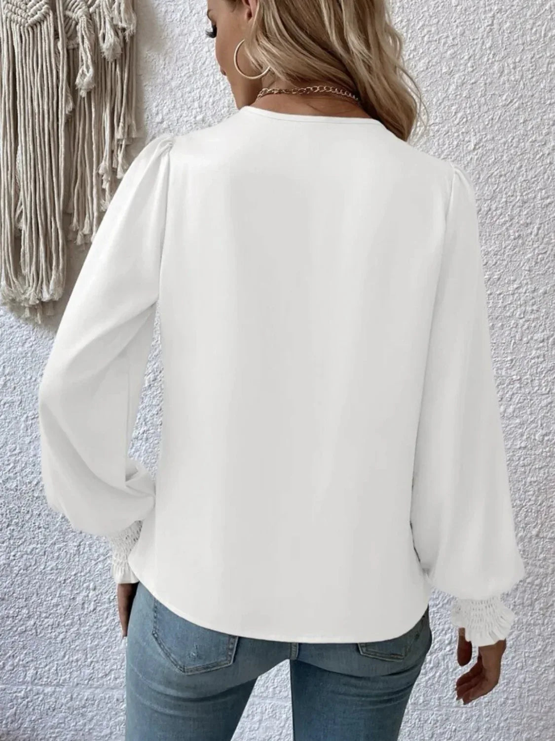 Surplice Smocked Lantern Sleeve Blouse Bazaare Mart Surplice Smocked Lantern Sleeve Blouse