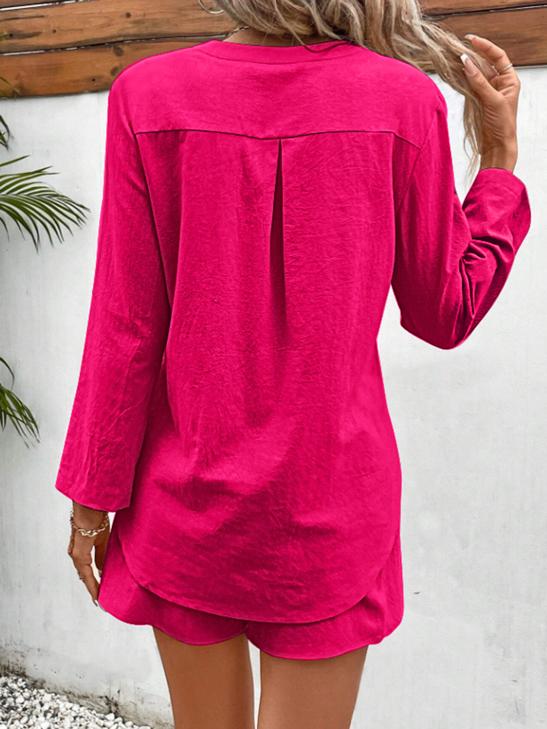 Rolled Long Sleeve Top and Drawstring Shorts Set