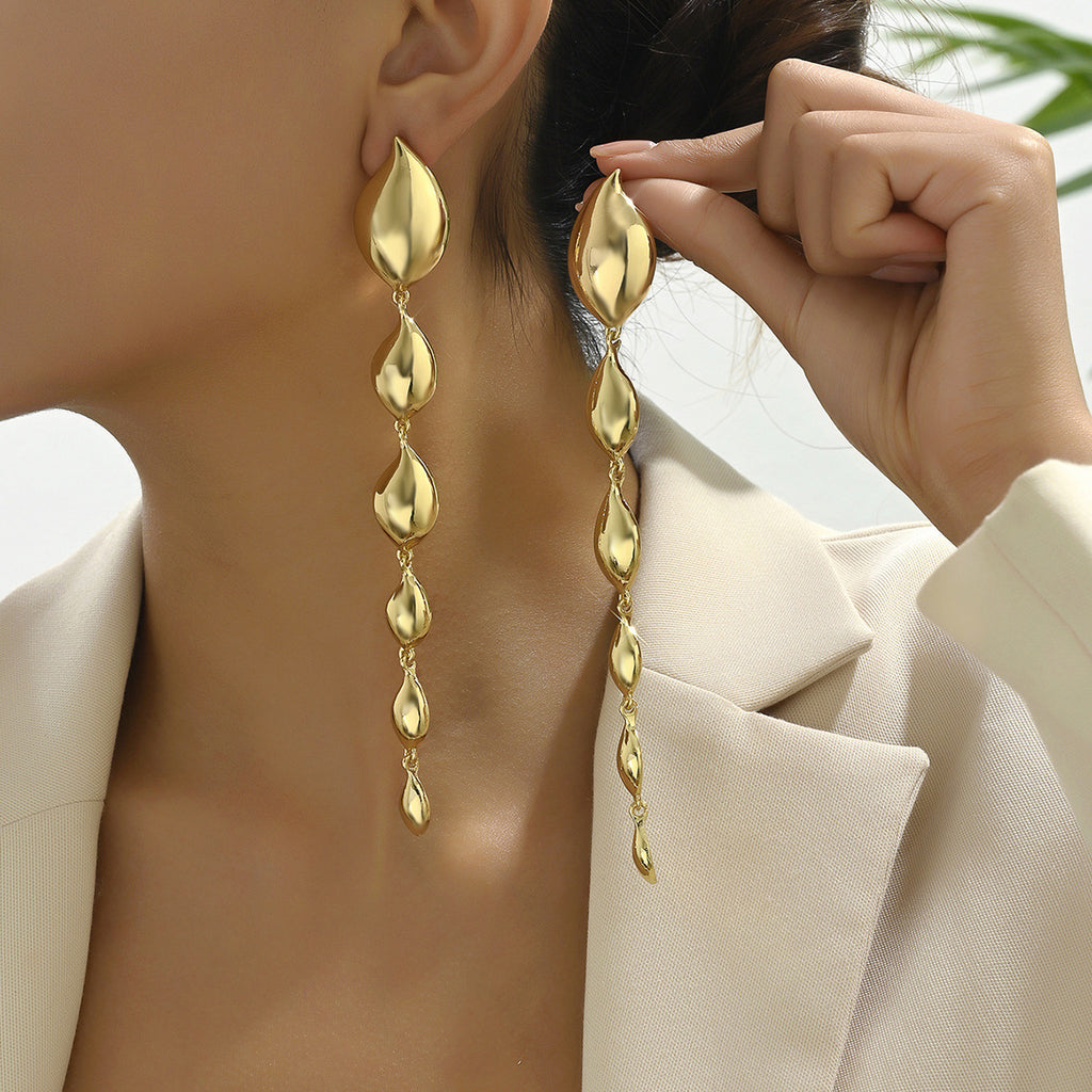 Long Gold Oil Drop Earrings