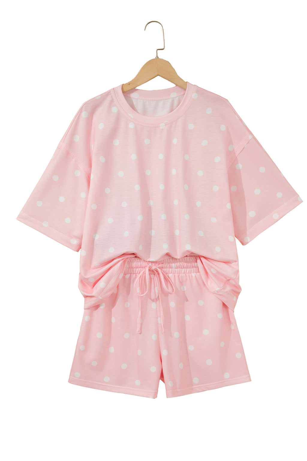 Women’s Polka Dot Shorts Set – Exposed Seam Tee & Drawstring Shorts Outfit Dear-Lover Dropshipping Two Piece Sets/Short Sets