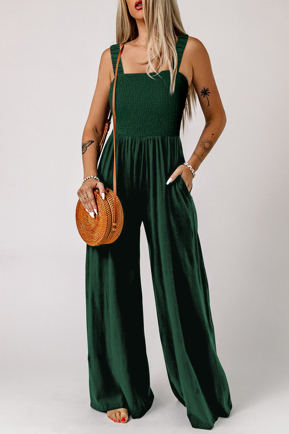Peasant Style Long & Sleeveless Wide Leg Jumpsuits