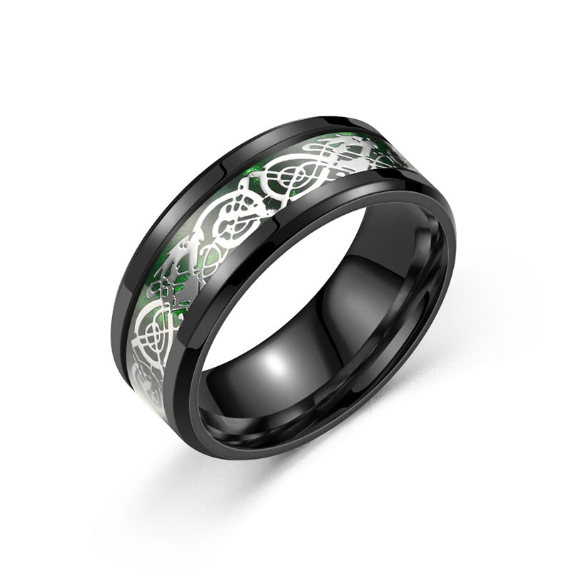 Green & Black Stainless steel dragon pattern ring