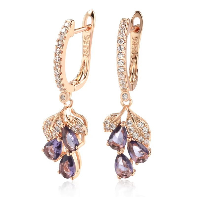 Rose Gold Purple Grape Earrings