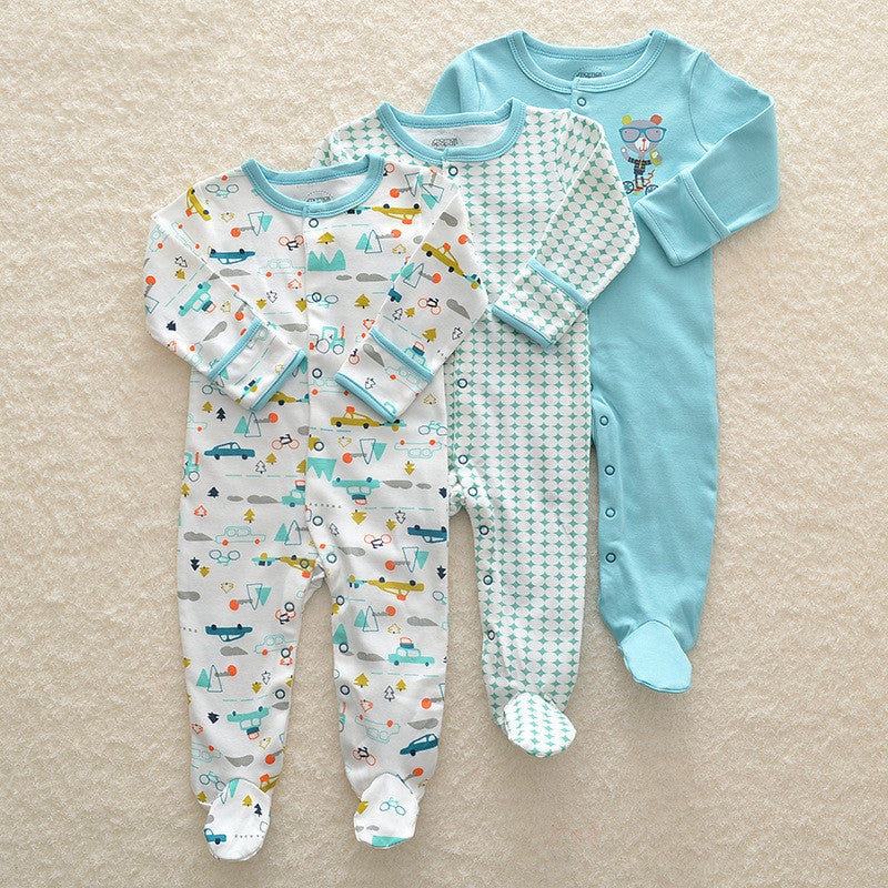 Blue Cars & Dots Baby Light Weight Footed PJs 3pk