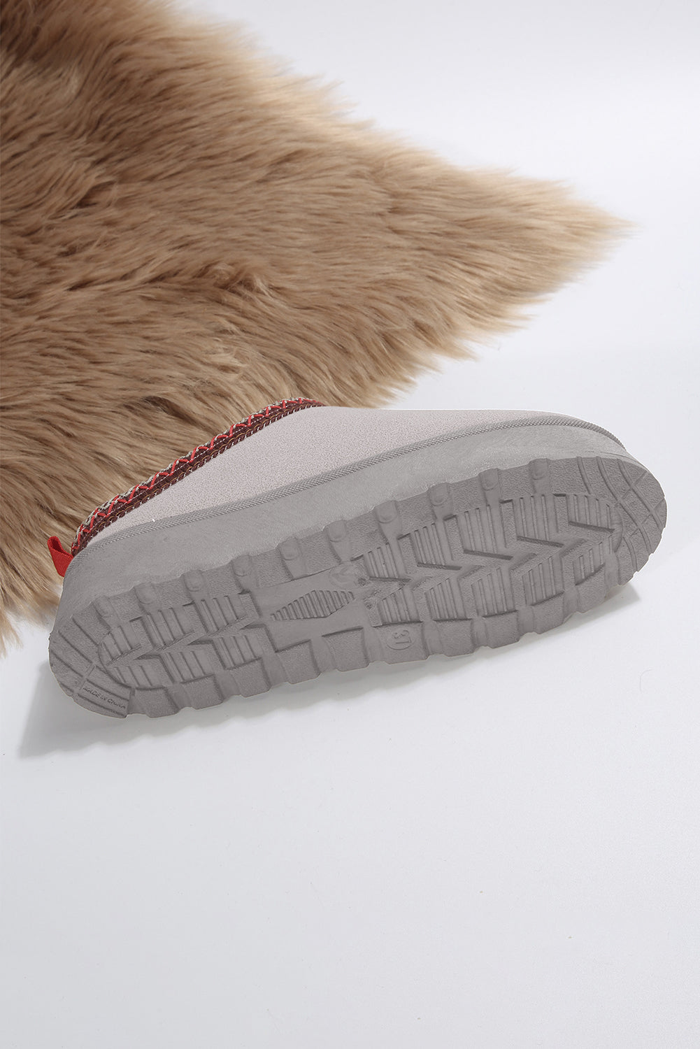 Suede Fur Trim Thick Flat Slippers