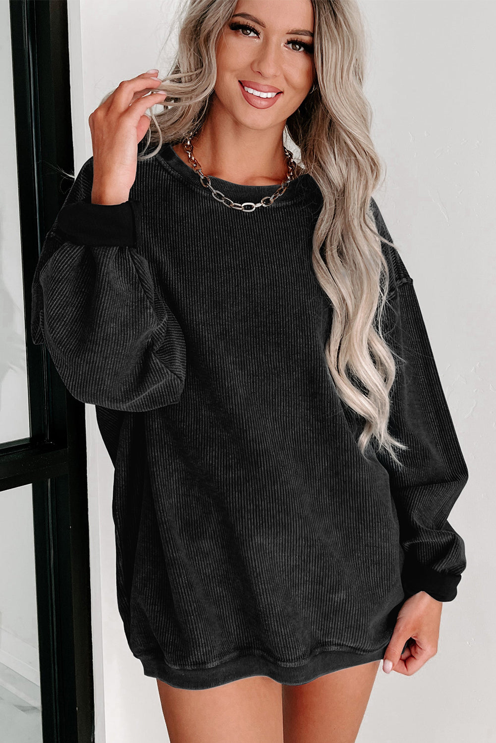 Plain Corded Crew Neck Sweatshirt