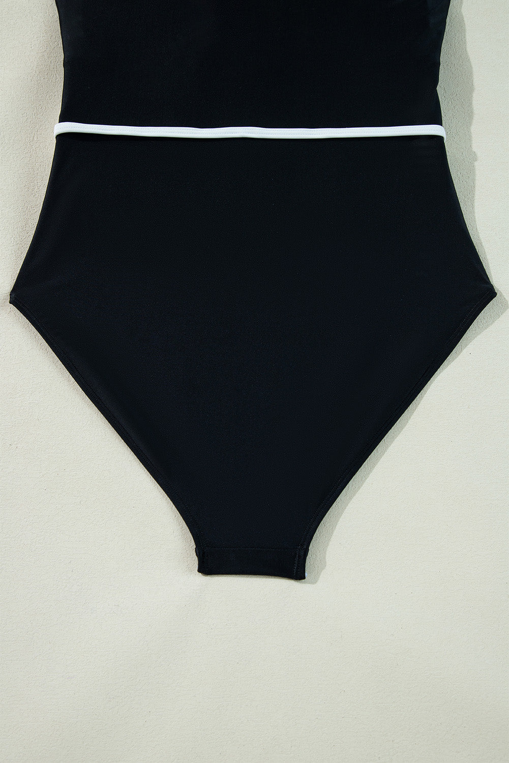 B&W Color Contrast Ruffled Wrap V Neck Swimsuit