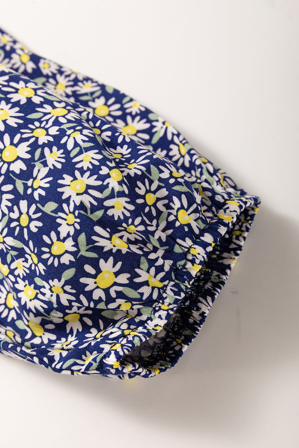 Blue Floral Smocked Square Neck Loose Fit Long Sleeve Blouse