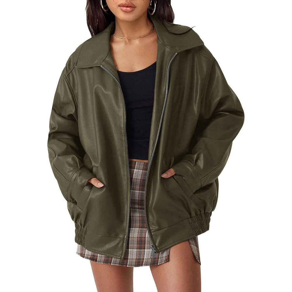 Women's Oversized PU Leather Jacket