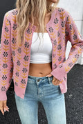 Floral Button-Up Knit Cardigan Dusty Pink Trendsi Floral Button-Up Knit Cardigan