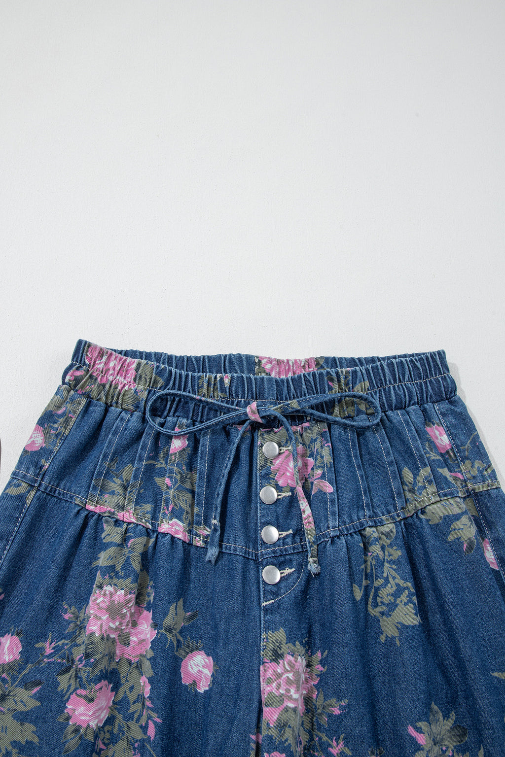 Women’s Retro Floral Print Wide Leg Jeans – High Waist Drawstring Denim Pants Dear-Lover Dropshipping Bottoms/Jeans