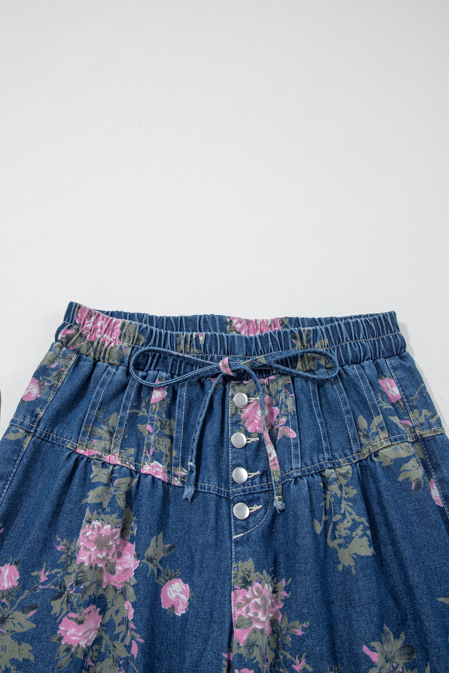 Women’s Retro Floral Print Wide Leg Jeans – High Waist Drawstring Denim Pants Dear-Lover Dropshipping Bottoms/Jeans