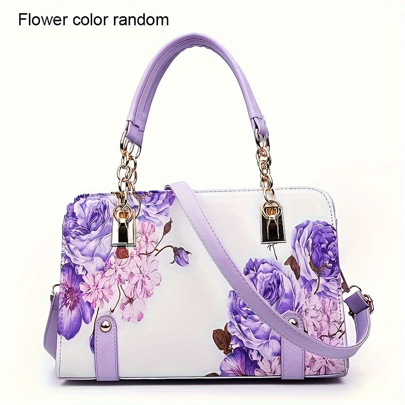 Floral Print Satchel Crossbody Handbag