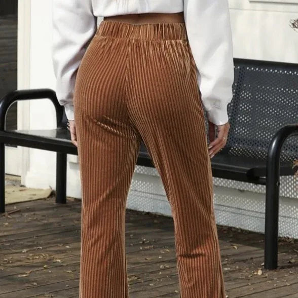 Women's Solid Color High Waist Flared Fleece Pants Bazaare Mart Winter Pants